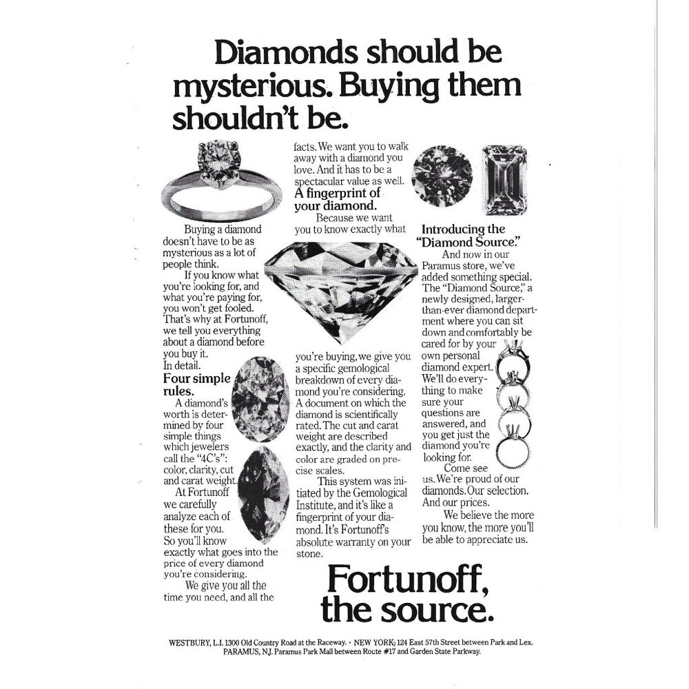 Fortunoff The Source Diamond Buying Guide Advertisement Print 1970s